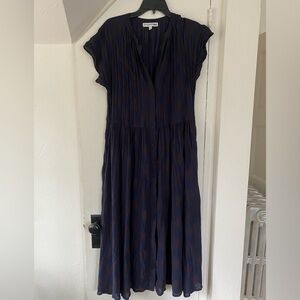 Ines De La Fressange Uniqlo Navy V-neck Flutter Sleeve Oversized Maxi Dress